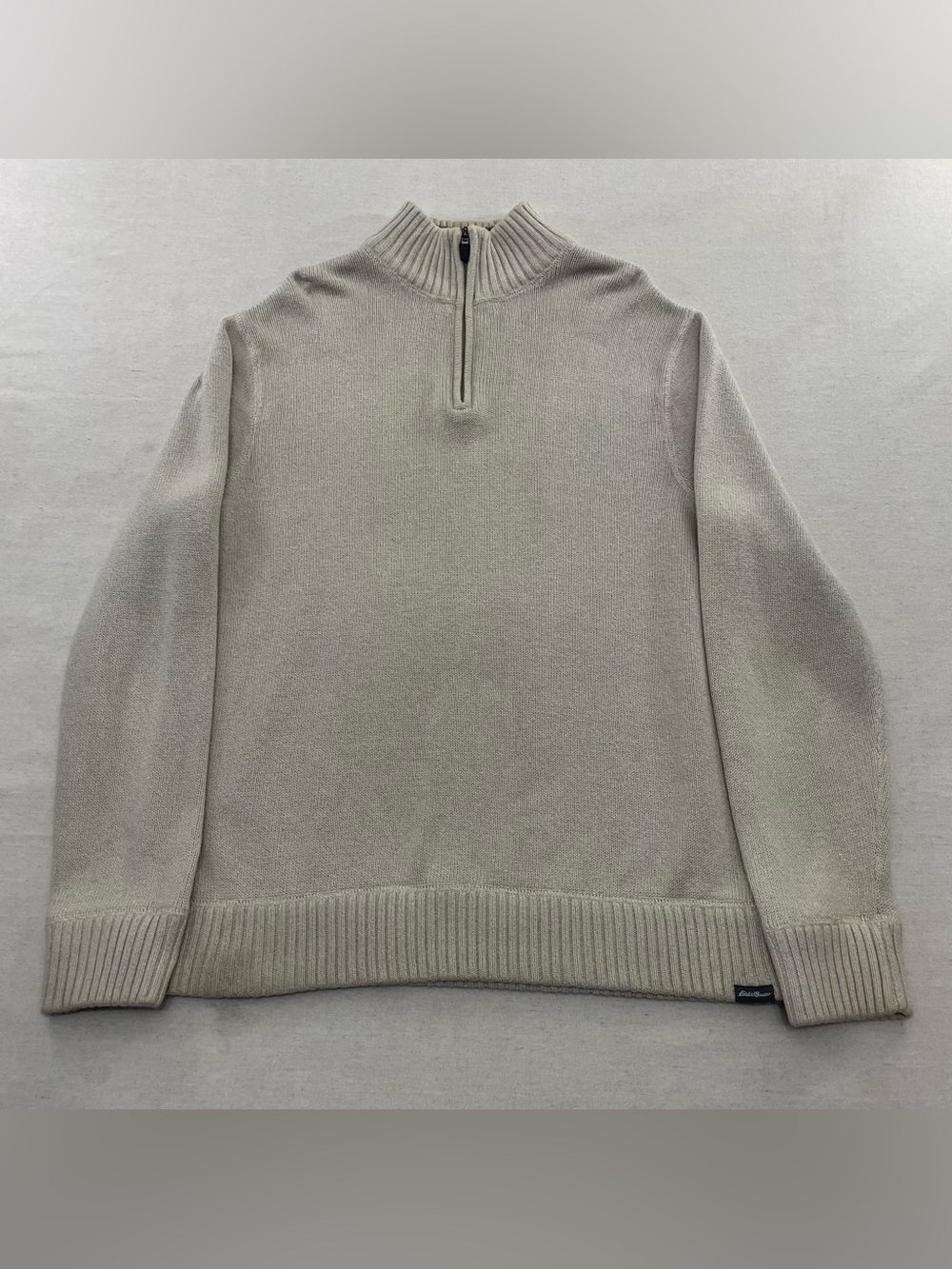 Eddie Bauer Sweater Men's L Beige Cream 1/4 Zip Mock Neck Knit Pullover Cotton